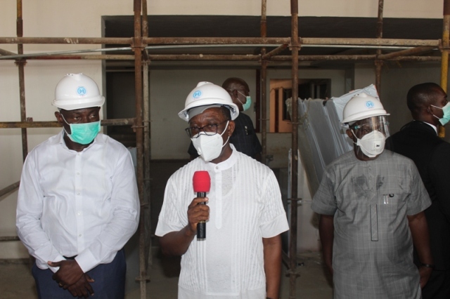 Okowa inspecting the new Secretariat complex under construction in Asaba