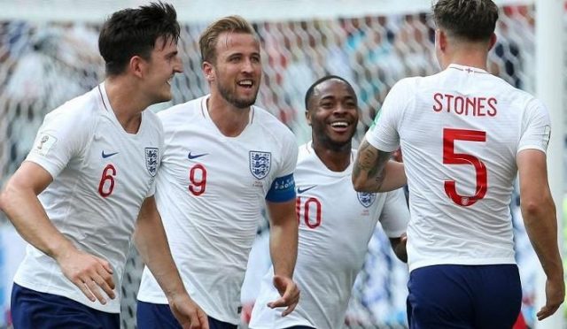 England players celebrate victory