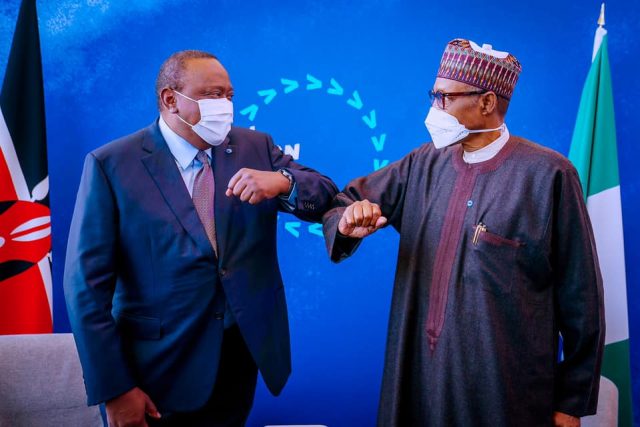 President Buhari with the Kenyan President, Uhuru Kenyatta during Bilateral Meetings at the sideline of the Global Education Summit