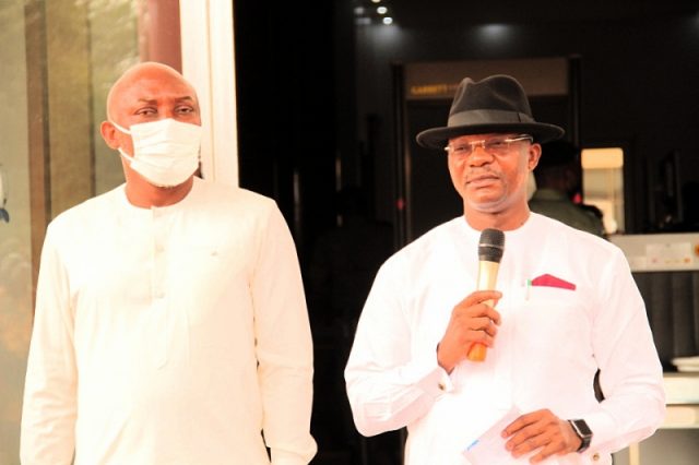 Commissioner for Information, Mr. Charles Aniagwu and his Urban Renewal Commissioner, Olorogun Arthur Akpowowo