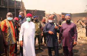 Governor Okowa visits scene of tanker explosion that razed about 25 houses and destroyed valuables worth millions of naira