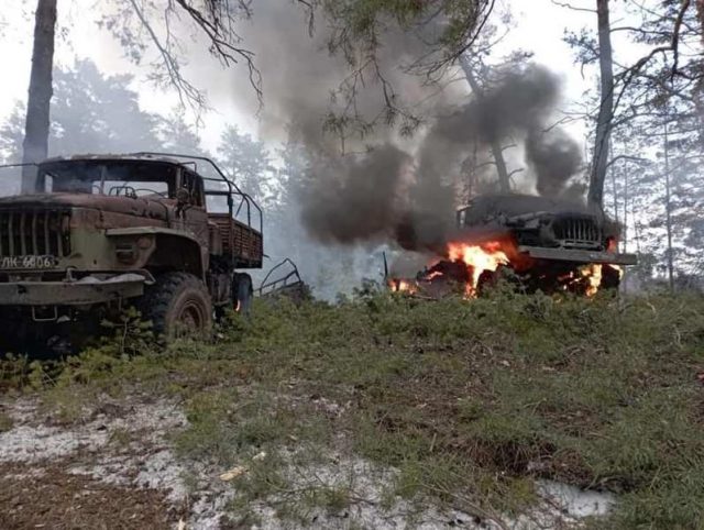 Military vehicles destroyed by Ukrainian armed forces