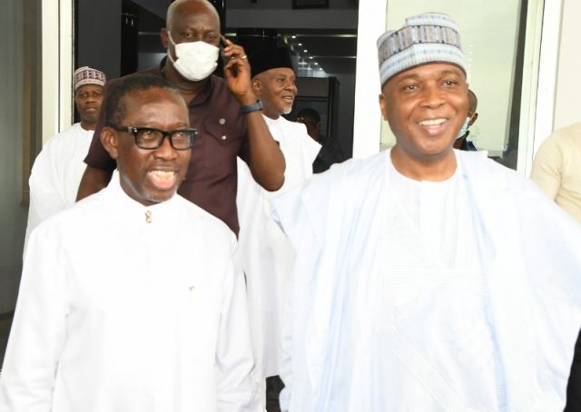Presidential aspirant under PDP Dr. Bukola Saraki with Delta Gov. Okowa