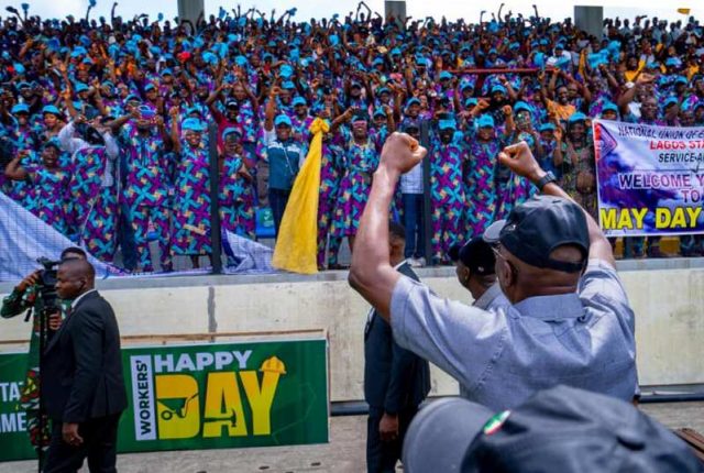 Lagos State workers endorses Governor Babajide Sanwo-Olu for a second term in office at May Day rally