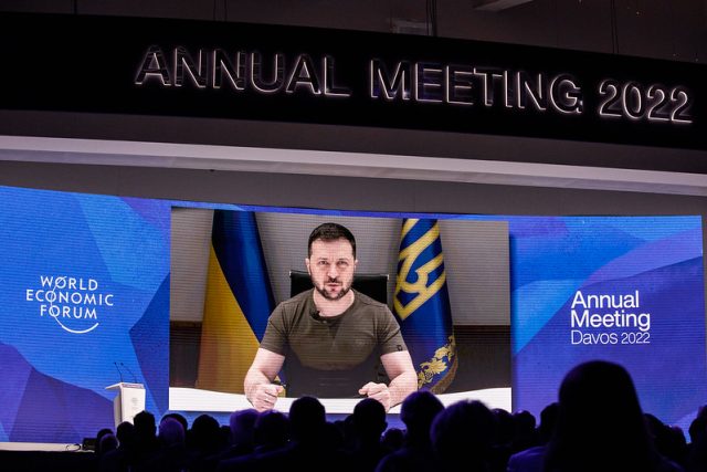 Volodymyr Zelenskyy, President of Ukraine speaking in the session at the World Economic Forum Annual Meeting 2022 in Davos