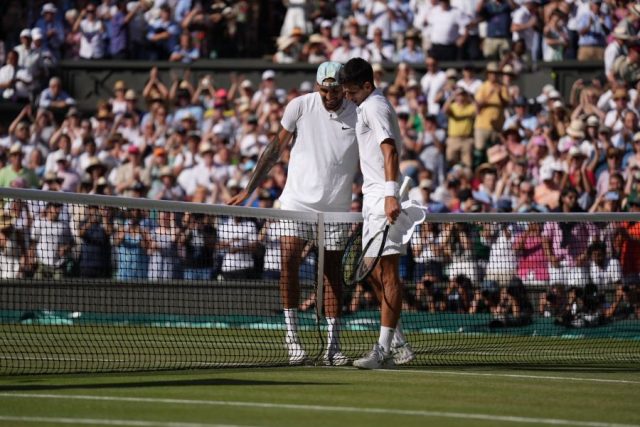 Nick Kyrgios embraces Djokovic after the absorbing Wimbledon Men's final 2022