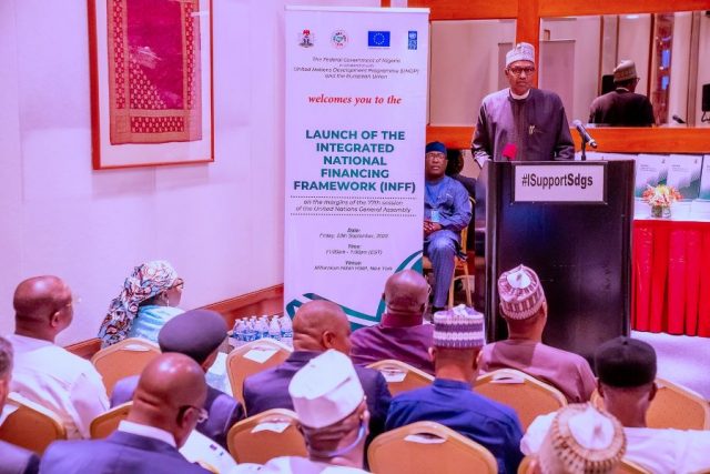 President Muhammadu Buhari in New York launched the Nigeria Integrated National Financing Framework Report on Sustainable Development