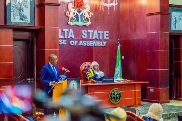 Delta State governor presenting the 2023 budget to the State House of Assembly