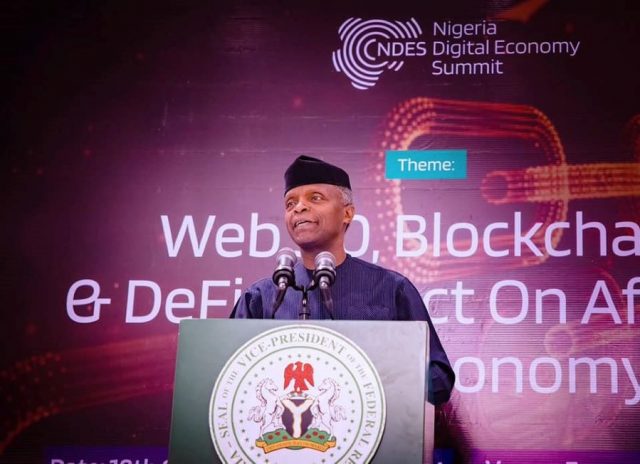 Vice President Osinbajo speaking at the Nigeria Digital Economy Summit