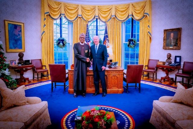 President Muhammadu Buhari during a meeting at the White House on the sidelines of the US-Africa Leader's Summit met with the U.S. President Joe Biden