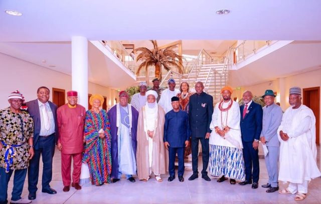 Vice President Yemi Osinbajo with newly inuagurated Members of NIPSS Board of Trustees in Abuja