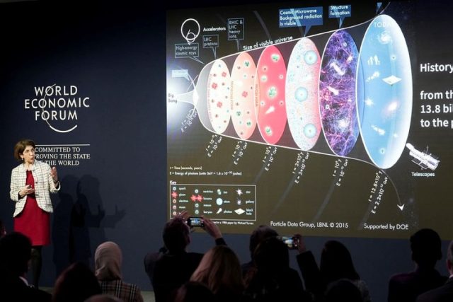 Fabiola Gianotti speaking in the Investigating the Universe session at the World Economic Forum Annual Meeting 2023 in Davos-Klosters