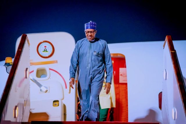 President Buhari arrives Doha, Qatar ahead of the 5th United Nations Conference on the Least Developed Countries