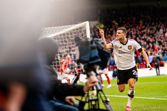 Dalot Diogo peels away after his first Premier League goal for Man U.