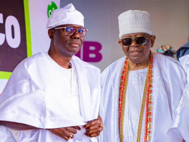 Governor Babajide Sanwo-Olu with the late banking icon, Chief Michael Olasubomi Subomi Balogun