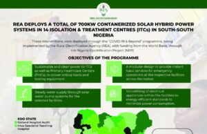 REA Delivers cumulative 700kw Solar hybrid containerized systems to 14 isolation and treatment centers in South-South Nigeria under the Covid-19 and Beyond Initiative