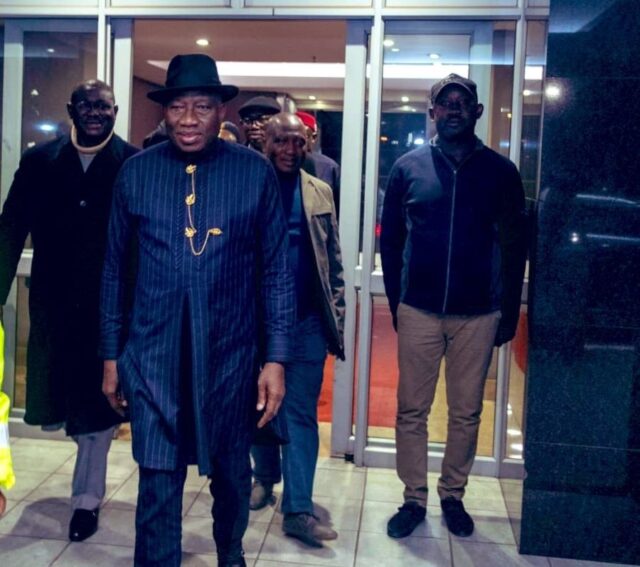 Former President Jonathan arrive O.R. Tambo International Airport, Johannesburg ahead of the Kenneth Kaunda Memorial Lecture