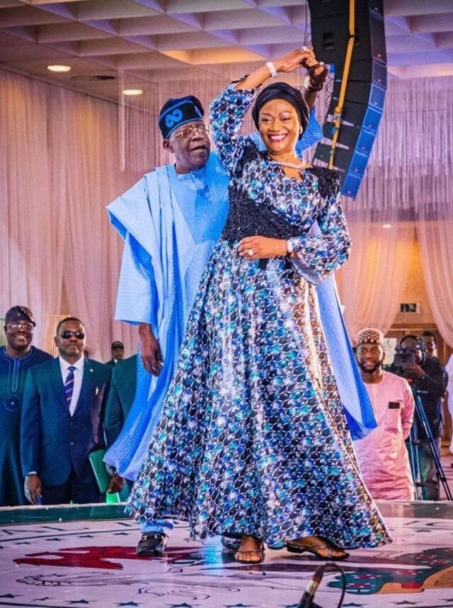 President Tinubu dances with Oluremi Tinubu during the inaugural ball