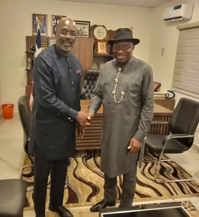 Former President Dr. Goodluck Jonathan with Liberia President, George Manneh Weah
