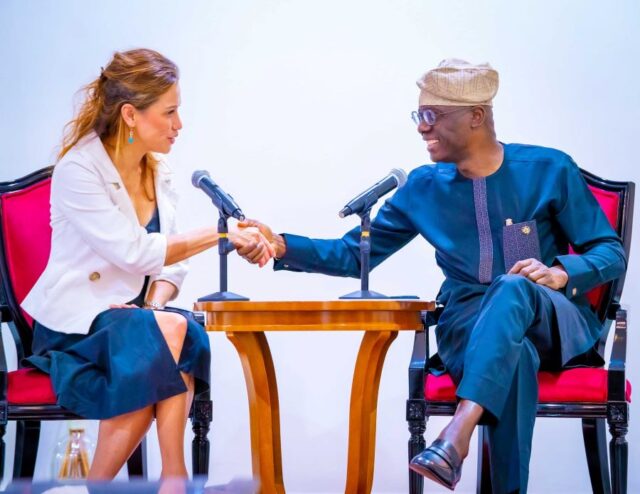 Lagos State Governor Babajide Sanwo-Olu with Ms. Trixie Loh Yi Shan LohMirmand on a courtesy visit at the Lagos House