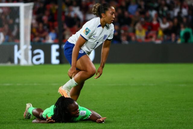 Bad Girl-England's Lauren James was sent off in the 87th minutes for stomping on Nigeria's roving full back, Michelle Alozie
