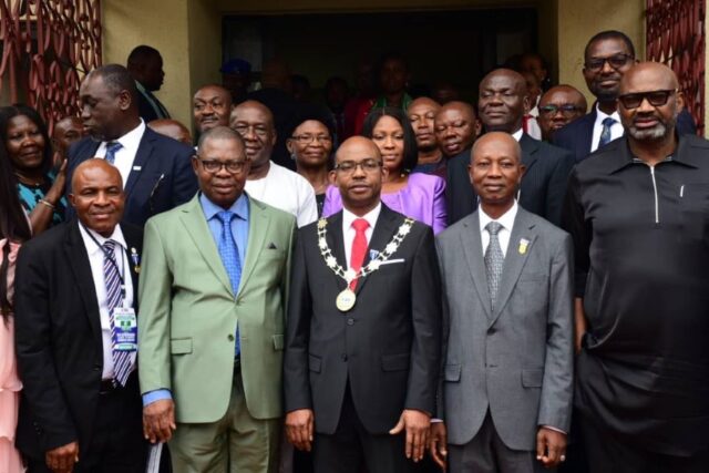 ICAN delegation shortly after a courtesy visit on the Governor as represented by his Deputy in Government House, Asaba