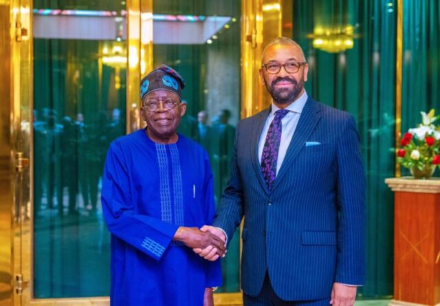 President Bola Tinubu with UK’s Secretary of Foreign, Commonwealth and Development Affairs, Rt Hon. James Cleverly MP