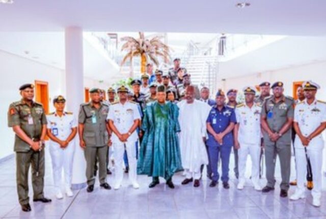 Vice President Kashim Shettima after receiving report of National Defence College Course 31 participants