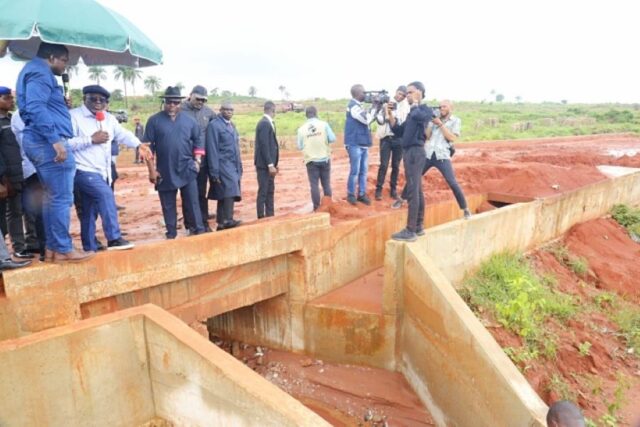 Delta State Govenor Oborevwori inspecting a raod project in the State