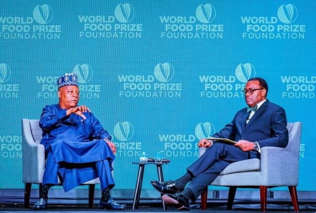 Vice President Kashim Shettima and AfDB President, Dr. Akinwumi A. Adesina at the Norman Borlaug International Dialogue World Food Prize 2023