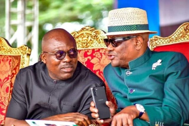 Former Governor Rivers State Governor Nyesom Wike with present Governor Siminalayi Fubara