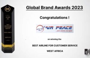 Air Peace wins Best Airline for Customer Service in W/West at Global Brands Magazine Awards