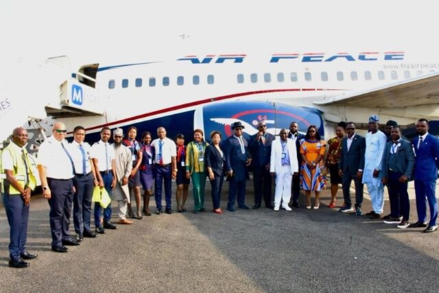 Air Peace inaugural flight P47770 on B737-500 aircraft to Abidjan piloted by Capt. Gerald Nmorka