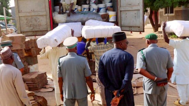 The Nigeria Customs Service Federal Operations Unit Zone ‘B’ display seized goods