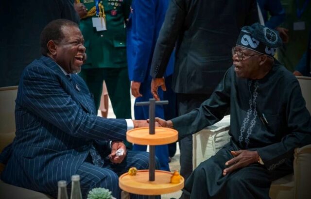 President Bola Tinubu with late President Hage Geingob of Namibia