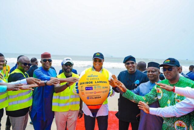 The landing of 2Africa’s submarine cable in Qua Iboe, Akwa Ibom State -MainOne Image