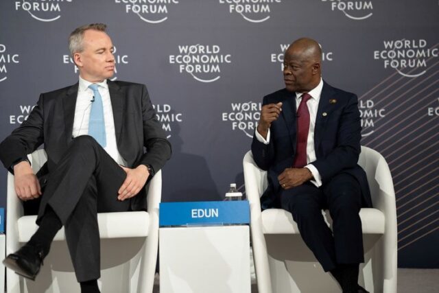 Nigeria's Finance Minister, Wale Edun, right at the World Economic Forum Special Meeting 2024