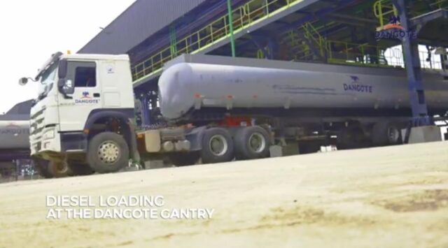 Trucks, each loaded with 33000 litres of diesel leaving the Dangote Refinery complex