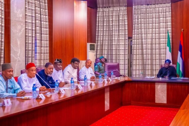 President Tinubu in meeting with NLC led by Comrade Joe Ajaero and the Trade Union Congress of Nigeria led by Comrade Festus Osifo