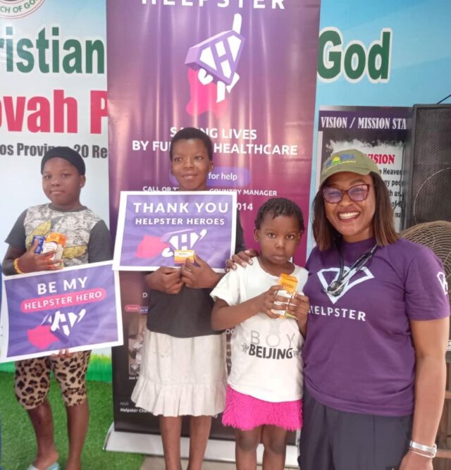 Helpster Country Manager, Dr Perpetua Mbanefo, and some of the children at the 7th Medical Outreach
