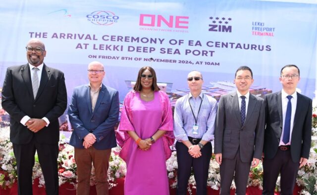 During the arrival ceremony of EA Centaurus and berth of COSCO Shipping, ZIM and ONE services at Lekki Port on Friday