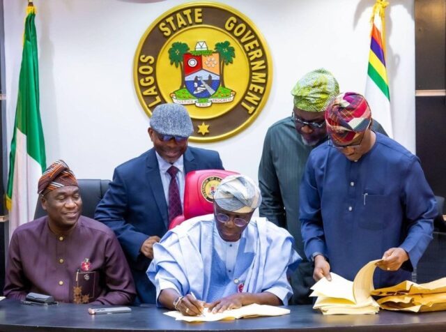 Lagos State Governor, Babajide Sanwo-Olu, signs the State's landmark N3.366 trillion 2025 Appropriation Bill