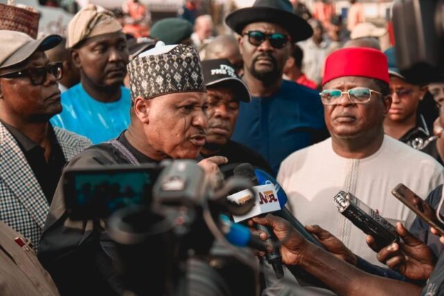 Minister of Information and National Orientation, Mohammed Idris and Senator Dave Umahi addressing the media on the Abuja-Kano Expressway project