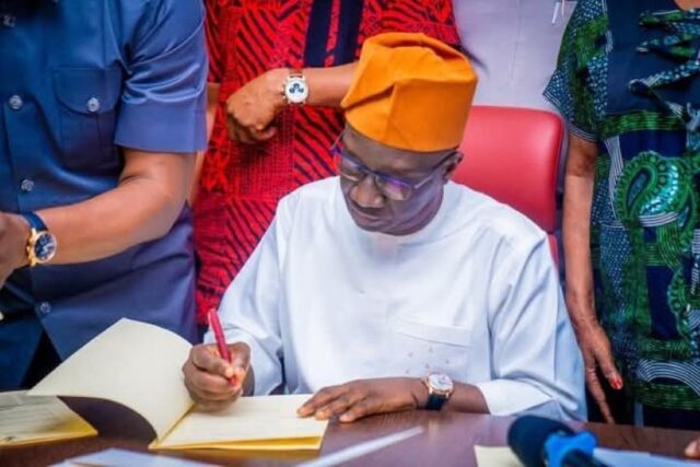 Governor Okpebholo signing the new Edo kidnapping prohibition amendment law 2025