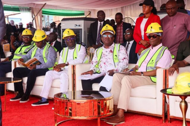 Edo State Senator Monday Okpebholo, (3rd left) stands in for President Bola Tinubu