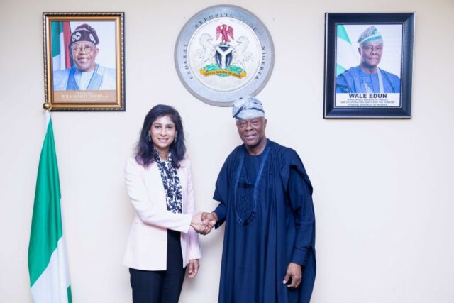 First Deputy Managing Director of the IMF, Gita Gopinath meets Finance Minister Wale Edun in Abuja