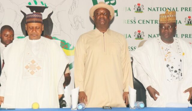 Minister for Information, Mohammed Idris with Festus Keyamo during the 2025 Ministerial Press Briefing series