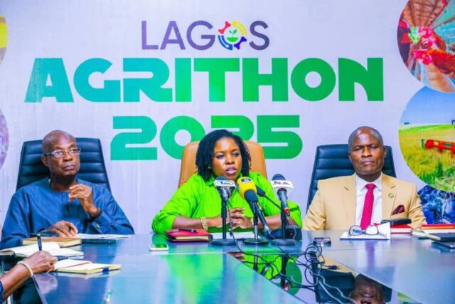 Abisola Olusanya, middle, Lagos State Commissioner for Agriculture and Food Systems formally launching the contest