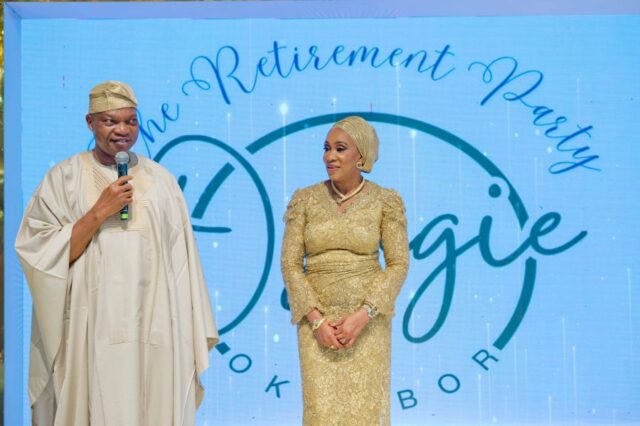 Mr Osagie Okunbor and Mrs Soala Okunbor during the retirement event in Lagos.