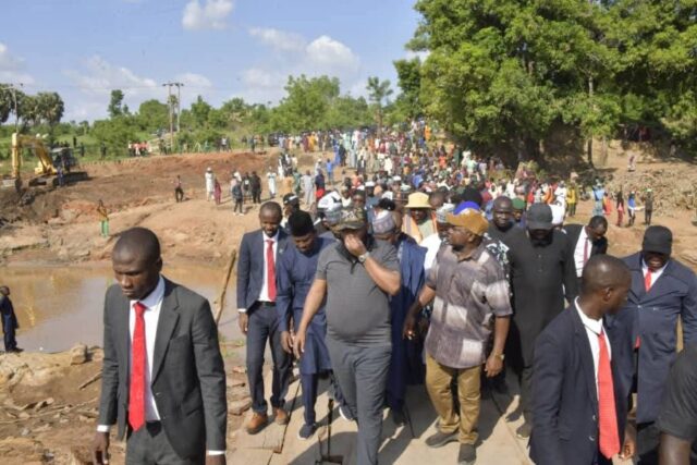 Niger State governor, farmer Mohammed Umaru Bago visiting the flood ravaged Mokwa
